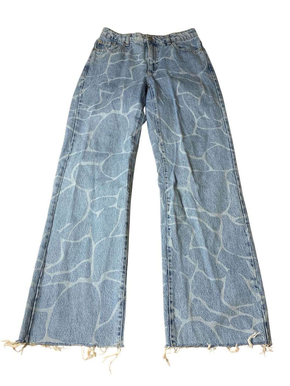 Garage Water Print Wide Leg Jeans Light Wash Raw Hem Size 5 / 27